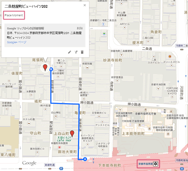 MAP：京都市役所前駅-cafe mor-PlaceMoment